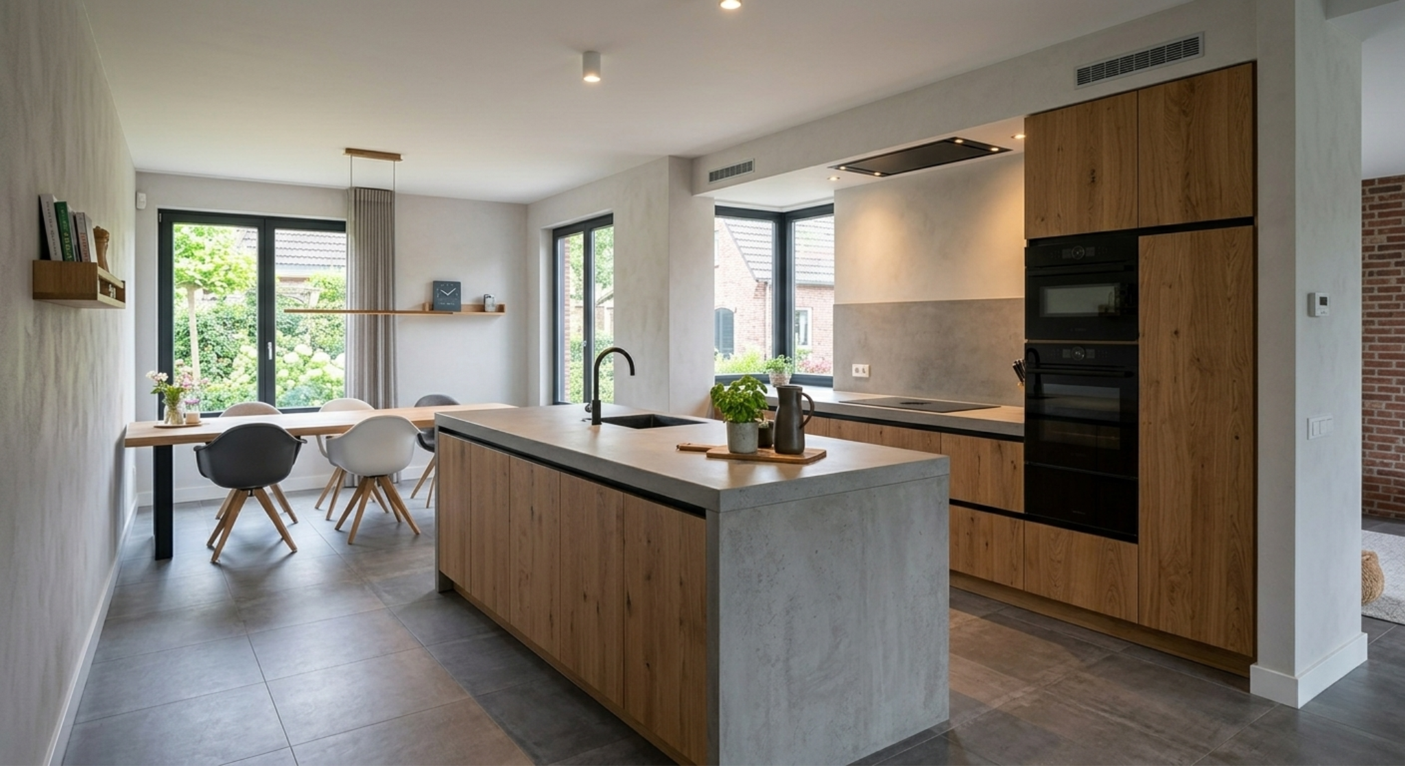 Eiken naturek keuken met keramiek blad in betonlook van Maat14