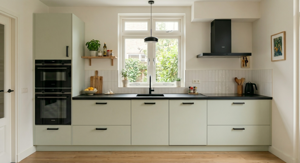 Groene ikea keuken in lichtgroen en op maat gemaakte fronten